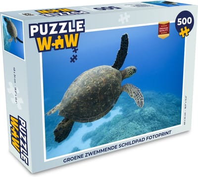 Puzzel Groene zwemmende schildpad fotoprint - Legpuzzel - Puzzel 500 stukjes
