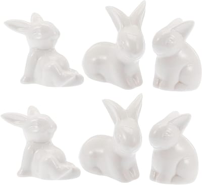 Porseleinen Konijn - Paasdecoratie Beeldjes - Huis Decoratie - Set van 6 - 6x5cm - Wit