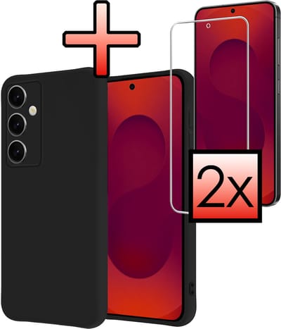 Hoesje - Met 2x Screenprotector - Geschikt voor Samsung Galaxy S25 FE - Sterk & Shockproof - Back Cover - Siliconen Case - Telefoon Hoes - Zwart