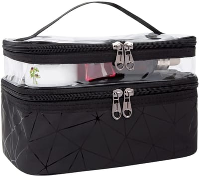 Dailygoods- Cosmetische Tas Dubbellaags - Make-up Tas met Vakken - Waterdichte Toilettas - Organizer voor Reis - Draagbare Tas - Transparant Design - Make-uptas