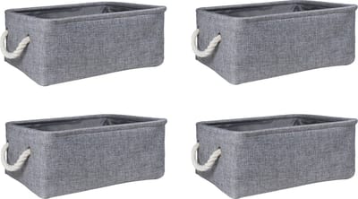 QUVIO Opbergmand - Set van 4 - Organizer - Opbergbox - Opbergdoos - Speelgoedmand - Decoratie mand - Linnen - Katoen - Handvaten van touw - Grijs