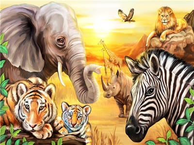 Diamond Painting Pakket - Dieren op de Savanne - 40x30 cm - Complete Set - Volledige Bedekking - Ronde Steentjes