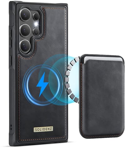Solidenz Luxe Wallet geschikt voor Samsung Galaxy S24 Ultra hoesje - Magnetische Pasjeshouder - Geschikt voor MagSafe - Schokbestendig - Zwart