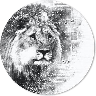 Muismat rond 20x20 cm - Mousepad Leeuw - Krant - Zwart - Wit - Ronde muismatten