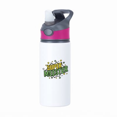 Hacebo® - Super meester waterfles met rietje roze - Meester - een meester - school - verjaardagscadeau - afscheidscadeau - kado - gift - water fles - 650ML