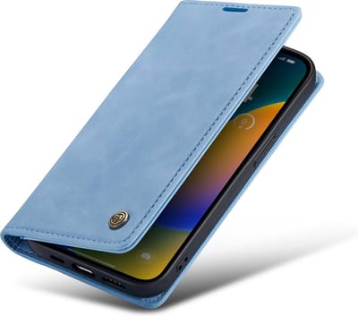 CaseMania Bookcase hoesje geschikt voor Apple iPhone 15 Pro - Effen Lichtblauw - Kunstleer