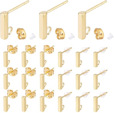 Dailygoods- Oorbel Maken Kit 150 Stuks - 25 Paar Rechthoekige Roestvrij Stalen Pin Post - 50 Gouden Ruggen - 50 Heldere Ruggen - Doe-Het-Zelf Sieraden - Creatief Knutselmateriaal