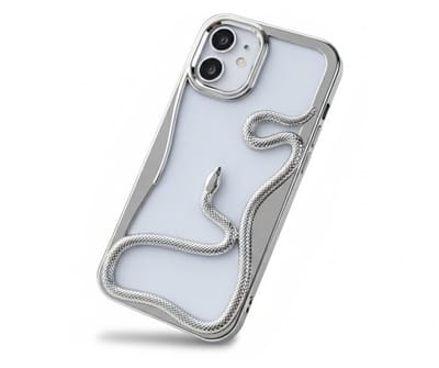 Zilverkleurig transparant telefoon hoesje geschikt voor iPhone 11 – backcover met 3D slang detail, zacht TPU softcase met verhoogde rand en elektroplating afwerking