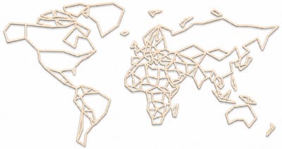 Houten wanddecoratie - Wooden wall decoration | Wereldkaart 210 x 107cm World map | Licht hout - Natural wood | Geometrische muurdecoratie - Geometric wall art - Origami Wandfiguur - Echt Hout - Real Wood - Atlas - Aarde - Continenten - Reizen