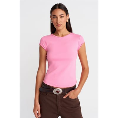 Dames Slim Fit Katoenen Rondhals T-Shirt