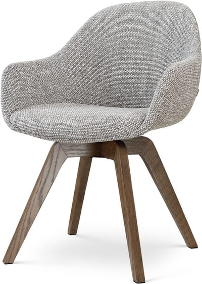 Nolon Noor-Mae draaibare Eetkamerstoel grijs blend - walnoot houten onderstel - japandi - armleuning - elegant