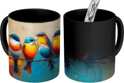 Magische Mok - Foto op Warmte Mokken - Koffiemok - Vogels - Kleurrijk - Tak - Abstract - Magic Mok - Beker - 350 ML - Theemok