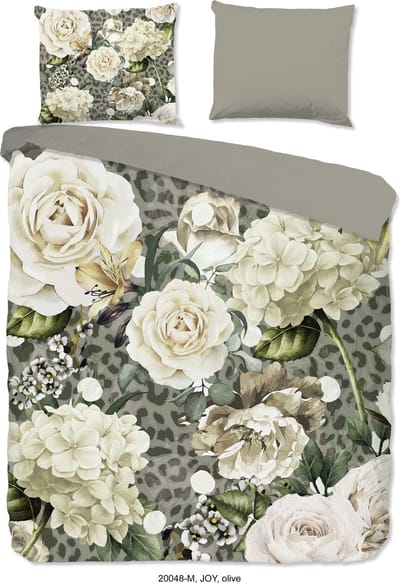Pure dekbedovertrek bloemen - 2 persoons 200x200/220 cm - Olijfgroen - Microvezel