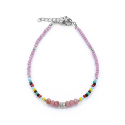 CO88 Collcetion 8CB-91177 Kralenarmband met Miyuki Kralen - 16+3cm - Roze en Multi - Zilverkleurig
