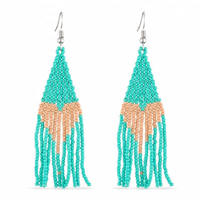 Marama - Oorbellen Heart Turquoise - Lange oorhangers Dames - Natuurlijke kralen - Hartje - Turquoise - Lichtbruin