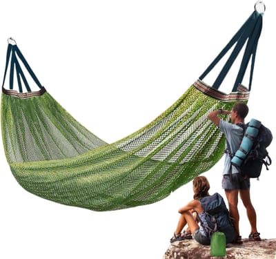 Camping Hangmat - Outdoor Relax - Buiten Ontspannen - Lichtgewicht Compact - 260x130 cm - Leger groen