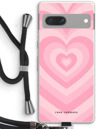 Case Company® - Hoesje met koord geschikt voor Google Pixel 7 hoesje met Koord - Hart Roos - Telefoonhoesje met Zwart Koord - Bescherming aan alle Kanten en Over de Schermrand
