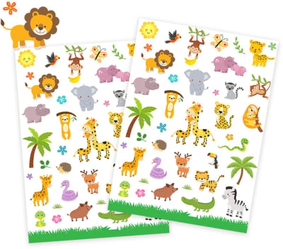 Stickervellen Jungle - 2 Grote Stickervellen Safari - Jungledieren Stickers