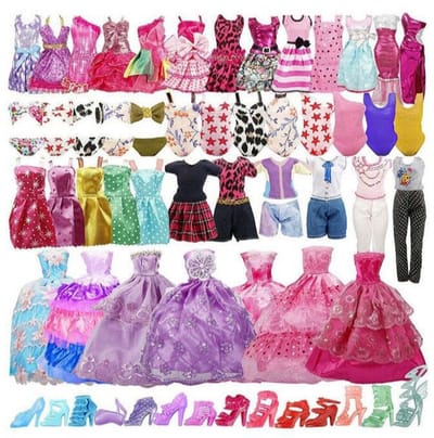 35-delige poppenkostuumset - willekeurige stijl - jurk - accessoires - 1*1*1 cm - voor meisjes om mee te spelen - roze
