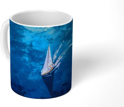 Mok - Koffiemok - Zeilboot - Water - Abstract - Schaduw - Mokken - 350 ML - Beker - Koffiemokken - Theemok