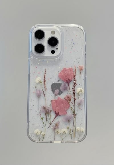 Vrolijk telefoonhoesje met echte gedroogde roze bloemen - Iphone 12 PRO