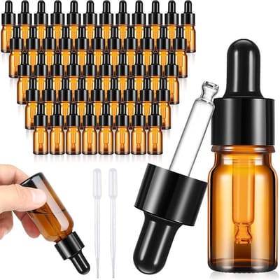 45 Stuks Herbruikbare Glazen Flesjes van 5ml met Pipetten voor Essentiële Olie, Aromatherapie en DIY Projecten - Compacte Formaat 6.3x1.5cm