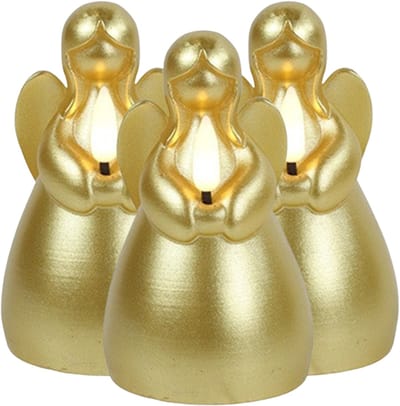 Countryfield LED kaars engel - 3x - goud - H14,5 cm - wax kaars op batterijen - kaarsen - kerst thema - kerstkaarsen