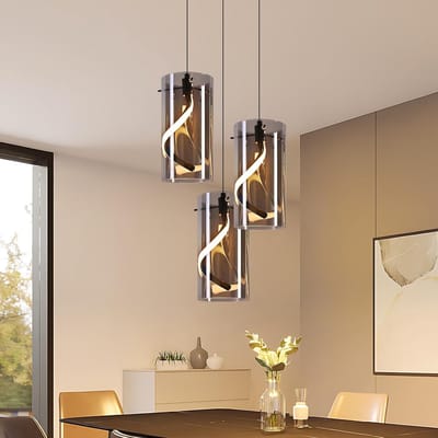 Glitzerlife - Hanglampen - 3-lichts - 3xLED - 23W 3000K warm wit - In hoogte verstelbaar - Glas - Ø25cm - Rookgrijs - hanglamp eetkamer - hanglamp woonkamer