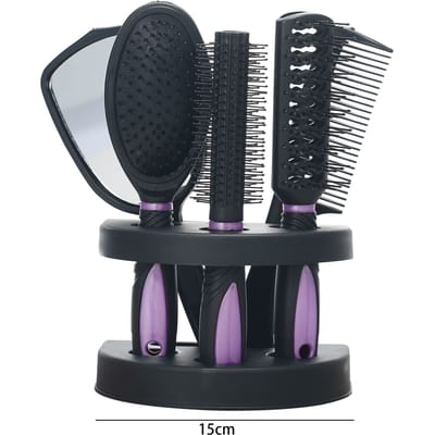 Set van 5 Haar Kammen Spiegel Set Professionele Salon Haar Knippen Borstels Sets Salon Haarstyling Styling Gereedschap En Houder paars