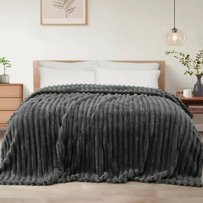 Zachte Jacquard Fleece Deken - Lichtgewicht Flanellen Dekens voor Alle Seizoenen - Queensize (228 x 228 cm) - Donkergrijs