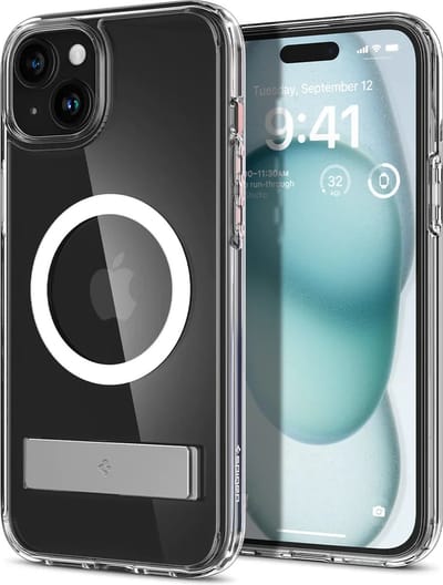 Geschikt voor Spigen Apple iPhone 15 Ultra Hybrid Geschikt voor Mag Met Kickstand hoesje - Wit