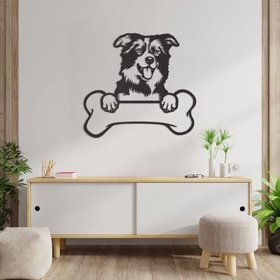 Wanddecoratie Border Collie - Muurdecoratie Border Collie - Muurdecoratie Hond - Wanddecoratie Hond Hout - Muurdecoratie Woonkamer - Wanddecoratie Woonkamer - Wanddecoratie Industrieel - Wanddecoratie Dieren - Home Decor - Wall Line Art - 59 x 55 cm