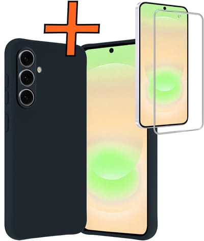 Hoes - Met Screenprotector - Geschikt voor Samsung Galaxy A37 - Sterk & Shockproof - Back Cover - Siliconen Case - Telefoon Hoes - Donkerblauw