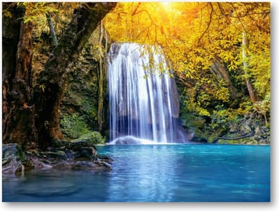 Oase aan waterval - Erawan waterval in de herfst, Thailand - 40x30 Canvas Liggend - Landschap - Natuur