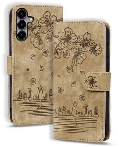BookCover Hoes Etui geschikt voor Samsung Galaxy S26 - Bruin - Bloemen Kat - Reliëf