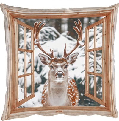 Sierkussens - Kussentjes Woonkamer - 50x50 cm - Doorkijk - Hert - Sneeuw - Winter - Bos - Dieren