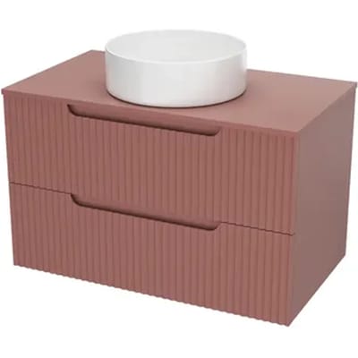Aurlane Wastafelonderkast Emilien 46cm - Terracotta Mat - Met 2 Lades - Met Mat Witte Wastafel