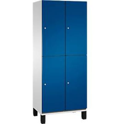 C+P Double-tier locker Cambio, 2 vakken, 4 legborden, op poten, B 800 x D 525 x H 1980 mm, lichtgrijs/enzian blue