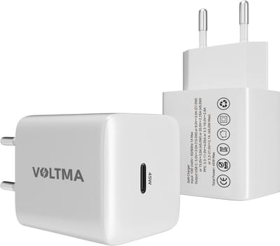 Voltma 45W USB-C oplader - 45 Watt vermogen snellader - USB C adapter snel opladen - GAN-technologie met Type-C poort - Fast Charging - geschikt voor smartphone, iPhone 15, Samsung S/Note series, tablet en laptop - Wit