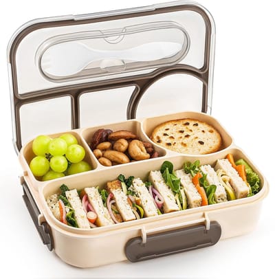 Lunchbox - lunchboxen - lunchbox met vakjes - lunchbox volwassenen - lunchbox kinderen - Lunchbox met 4 compartimenten - Onbreekbaar - Vaatwasserbestendig - Gemaakt van BPA-vrije materialen (Khaki)