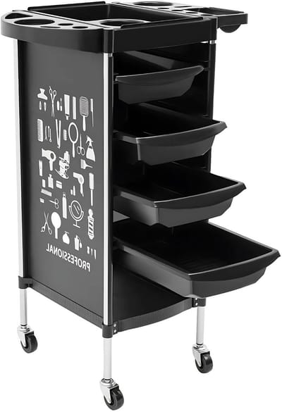 Kappers trolley Vera - Met wielen - Zwart - Voor salons, spa’s en stylisten - Werkwagen