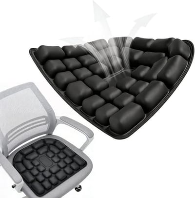 Ergonomisch Zitkussen voor Decubituspreventie, Opblaasbaar, 45 x 40 cm, Zwart, 3D Luchtcellen voor Coccyx Ontlasting, Ideaal voor Kantoor, Auto, Rolstoel en Reizen