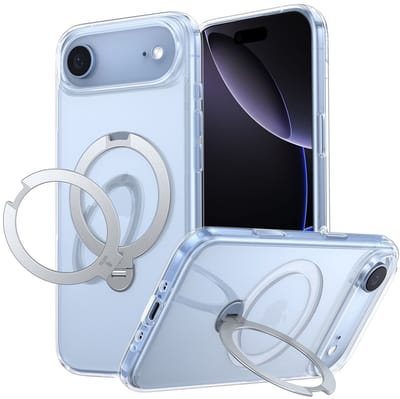 TORRAS UPro Ostand Spin Hoesje Geschikt voor Apple iPhone Air - Compatibel met MagSafe - 360° Draaibare Magnetische Standaard - Back Cover Kickstand Ring - Transparant