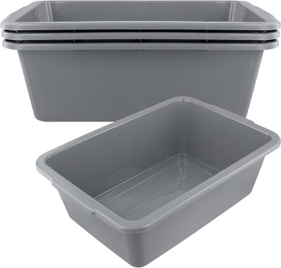Set van 4 Opbergdozen in Grijs Plastic, 41 x 28 x 13 cm, Rechthoekige Stapelbare Opbergbakken voor Huishoudelijk Gebruik en Gastro, 13 Liter