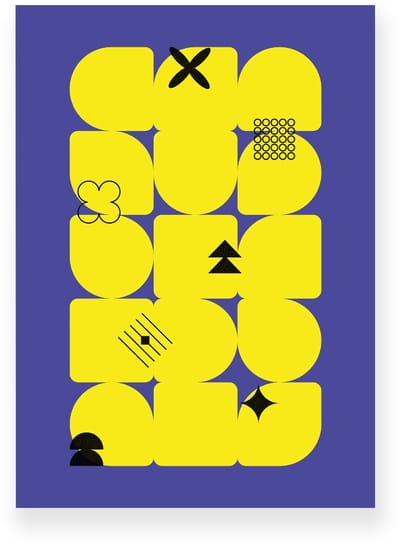 Poster 20x30 cm - Geometrische Vormen - Abstracte Symbolen - Geel - Blauw - Minimalistisch - Grafisch - Muurdecoratie - Wanddecoratie