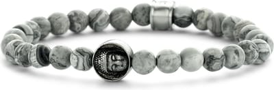 Frank 1967 Beads 7FB 0388 Natuurstenen armband - Buddha - 6 mm - Grijs / Groen