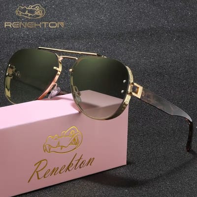 Dames Zonnebril Golden Green – Metalen Vintage Zonnebril met Roze Lenzen voor Fashion & Outdoor Gebruik