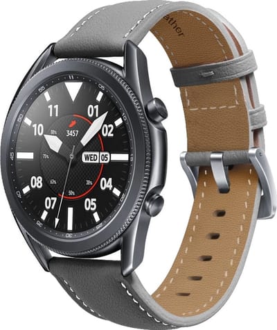 By Qubix - Premium Leather bandje 20mm - Grijs - Geschikt voor Samsung Galaxy Watch 7 (40 & 44mm) - Galaxy Watch FE - Galaxy Watch 6 - Galaxy Watch 6 Pro - Galaxy Watch 5 - 5 Pro - Galaxy Watch 4 - 4 Classic - Active 2 - Watch 3 (41mm)