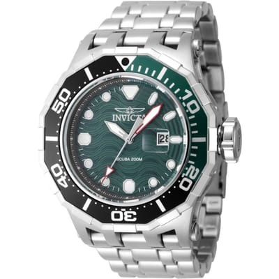 Invicta Pro Diver 47842 Heren Horloge - Quartz Uurwerk - Roestvrij Staal met groene Wijzerplaat - 52mm