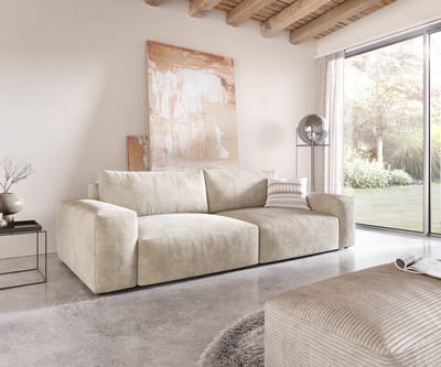 Big-sofa Lanzo XL Cord Beige 270x130 cm met hocker